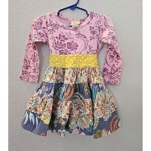Haute Baby Pieced Tiered‎ Ruffled Dress with Sash Tie Girls Size 2T